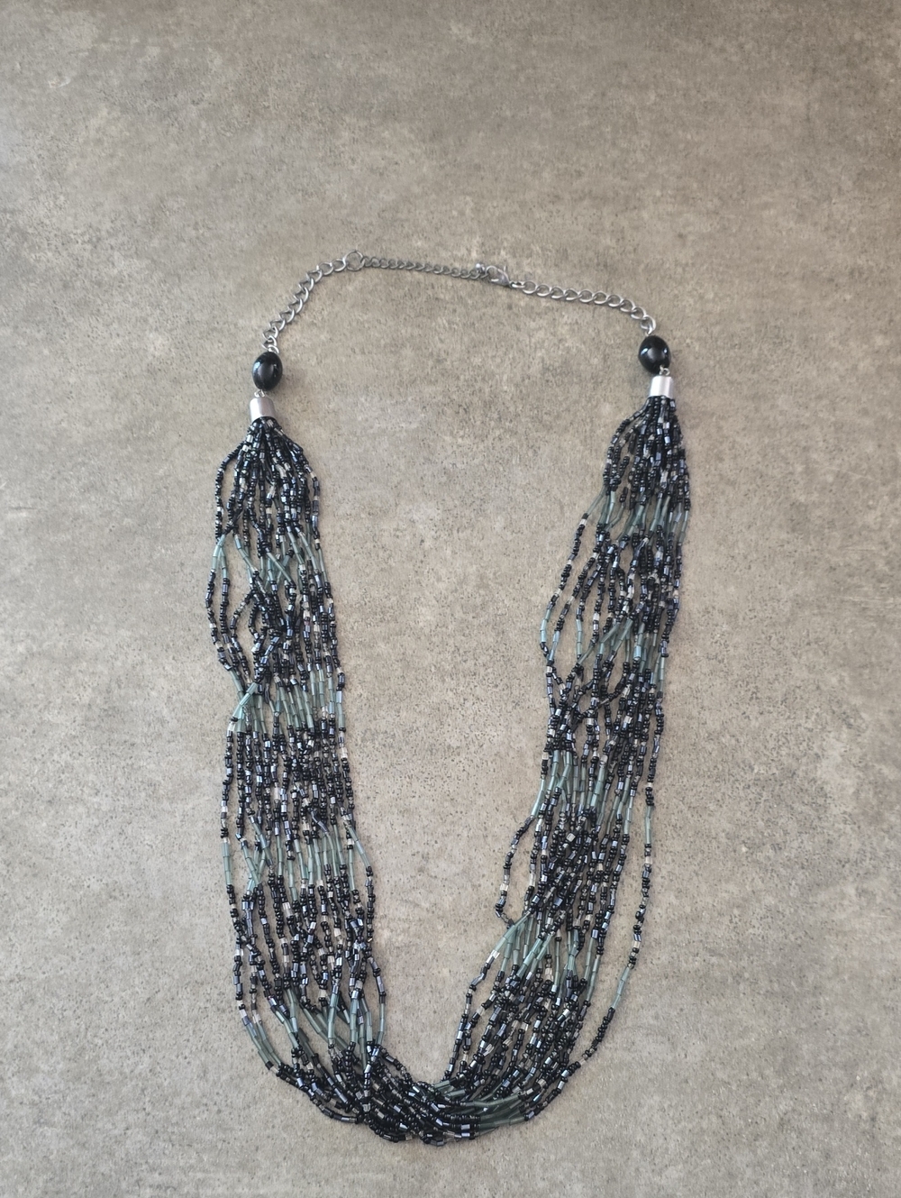 Beaded Multi-Strand Black and Green/Gray Women’s Necklace 17"